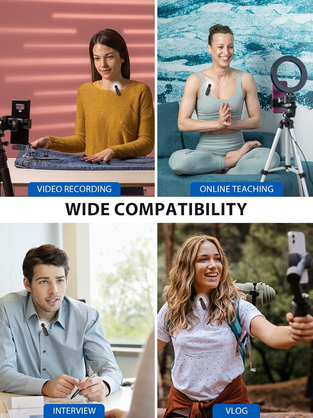 Handy Mikrofon Mini,Gimpro MC1(A) 2.4GHz【Lightning】PLUG&PLAY Ansteckmikrofon mit Ladekoffer 3 Mode D