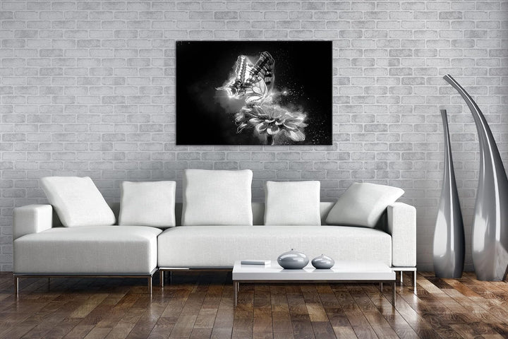 deyoli glitzernder Schmetterling Effekt: Schwarz&Weiss Format: 80x60 als Leinwandbild, Motiv fertig