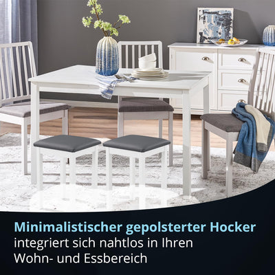 KHG Sitzhocker Holzhocker Weiss lackiert, Kunstleder gepolstert Flur Garderobenhocker Küchenhocker 3