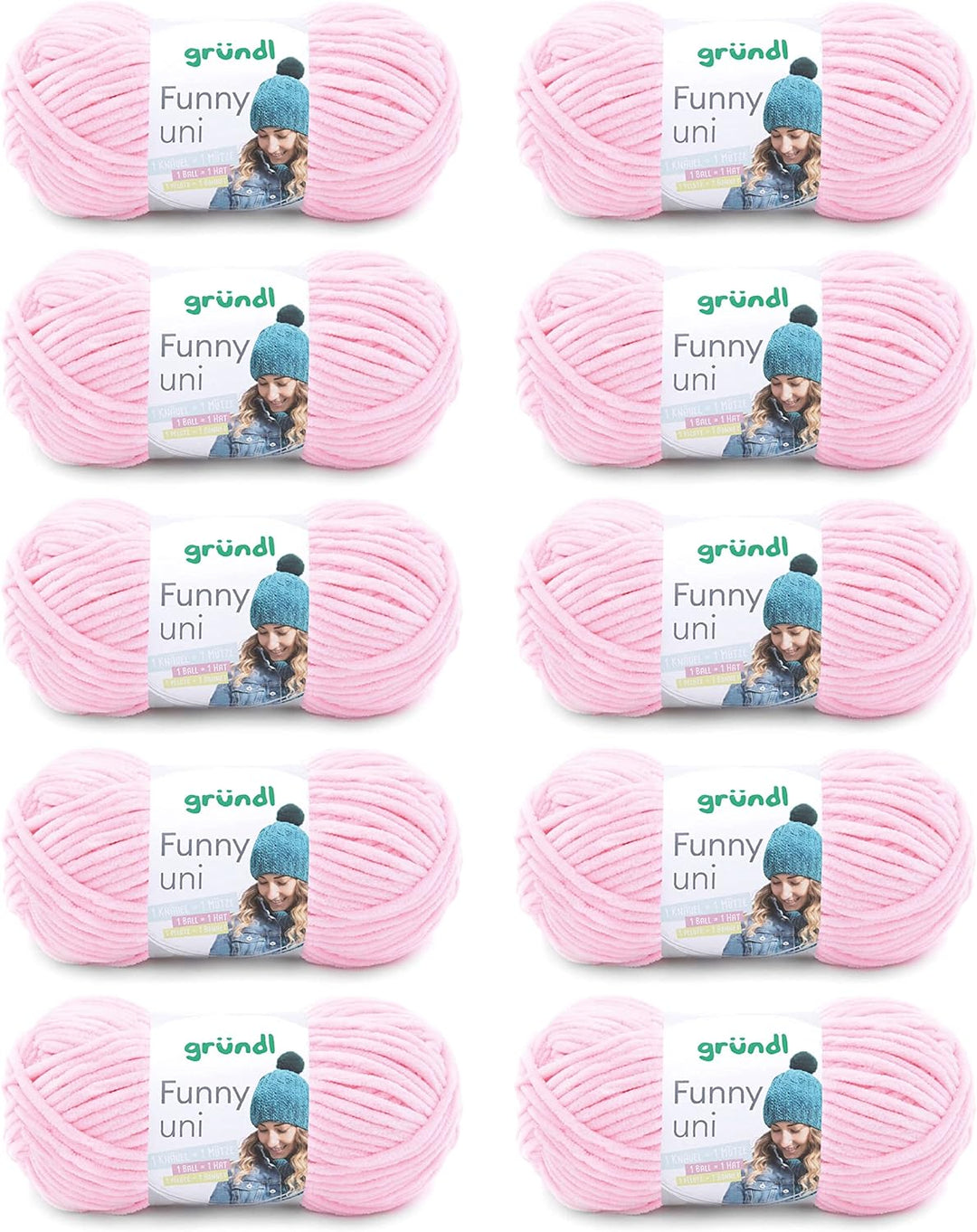 Gründl Funny uni Strick- & Häkelgarn (samtartiges Chenille-Garn aus 100 % Polyester, 10 x 100 g / 12