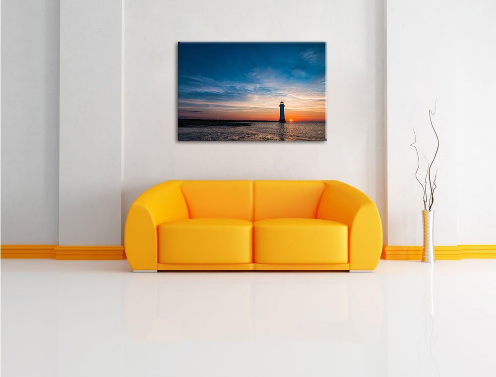 Pixxprint Leuchtturm im Sonnenuntergang als Leinwandbild/Grösse: 100x70 cm/Wandbild/Kunstdruck/ferti