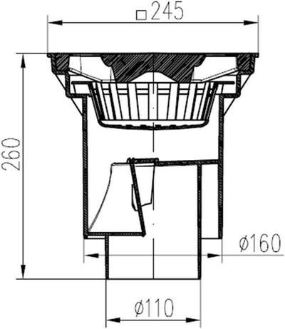 Hofablauf Kellerablauf Kunststoffrost Belastung bis 1500 kg 245x245 mm 328 P