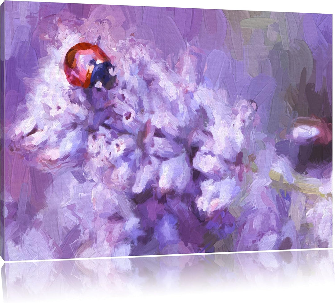 Pixxprint Marienkäfer auf Lavendel als Leinwandbild/Grösse: 100x70 cm/Wandbild/Kunstdruck/fertig bes