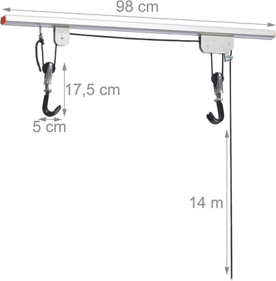 Relaxdays Fahrradlift, bis 20 kg, Deckenlift mit Seilzug, für Garage & Keller, Fahrrad Deckenhalteru