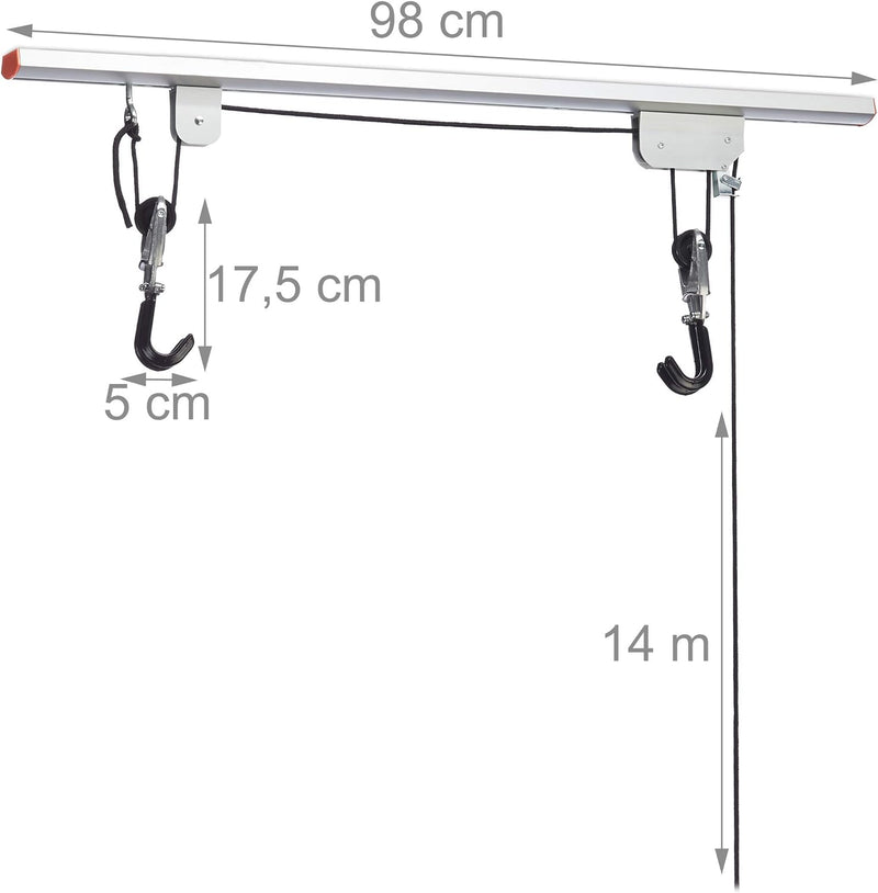 Relaxdays Fahrradlift, bis 20 kg, Deckenlift mit Seilzug, für Garage & Keller, Fahrrad Deckenhalteru