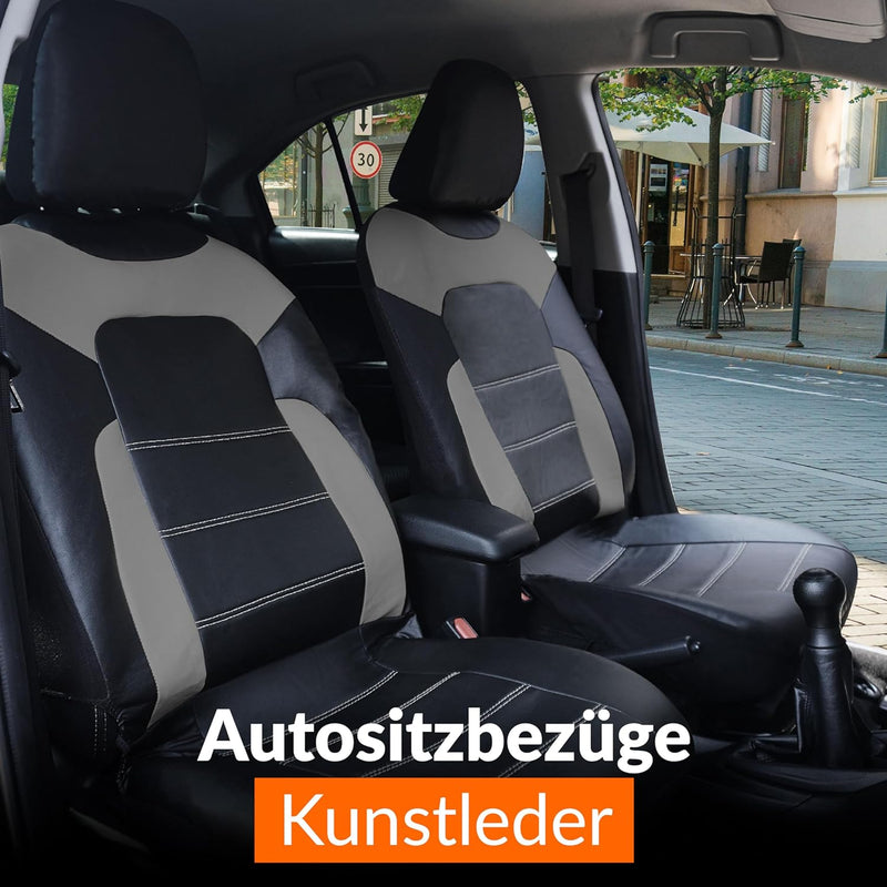 Upgrade4cars Sitzbezüge Auto Vordersitze Kunst-Leder Schonbezüge Set Universal Schwarz Grau | Auto-Z