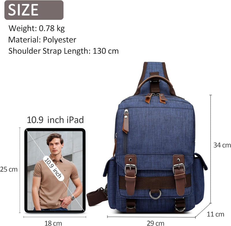 DORRISO Brusttasche Herren Mode Grosse Kapazität Schultertasche für 10,9 Zoll iPad mit Griff Mehrere