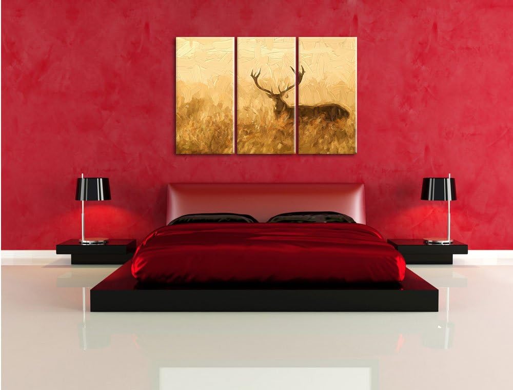 Pixxprint Rotwild Hirsch in Abenddämmerung als Leinwandbild/Grösse: 3 Teilig (120x80 cm) cm/Wandbild