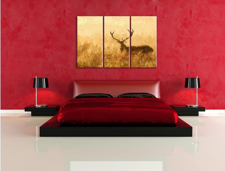 Pixxprint Rotwild Hirsch in Abenddämmerung als Leinwandbild/Grösse: 3 Teilig (120x80 cm) cm/Wandbild
