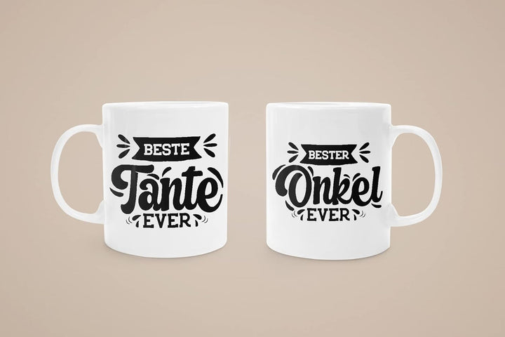 Trendation - Tante und Onkel Geschenk Tasse Set Kaffeetassen Geschenke Weihnachten (Weiss), Weiss