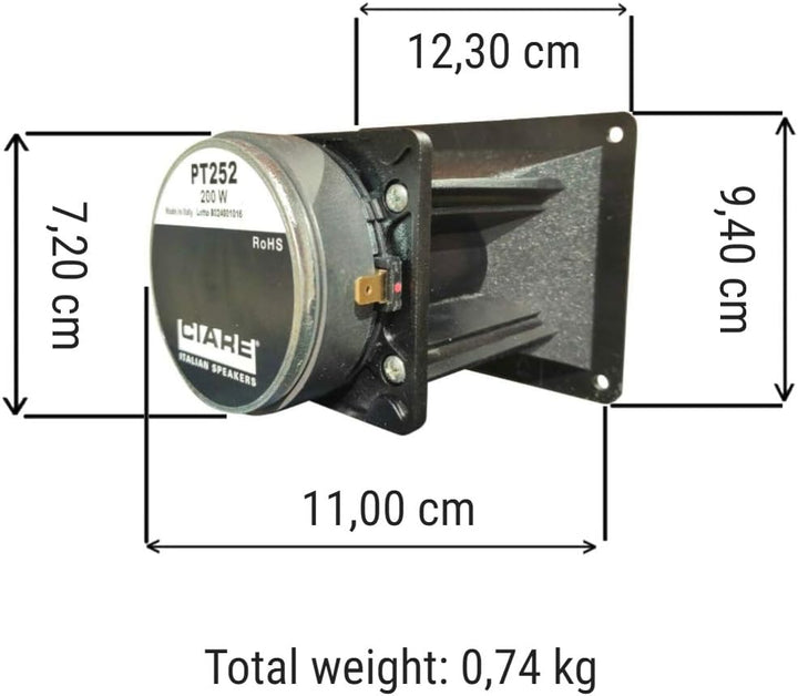 1 CIARE PT252 Driver Tweeter mit Kompression 12,00 x 9,00 cm 75 watt rms und 200 watt max impedanz 8