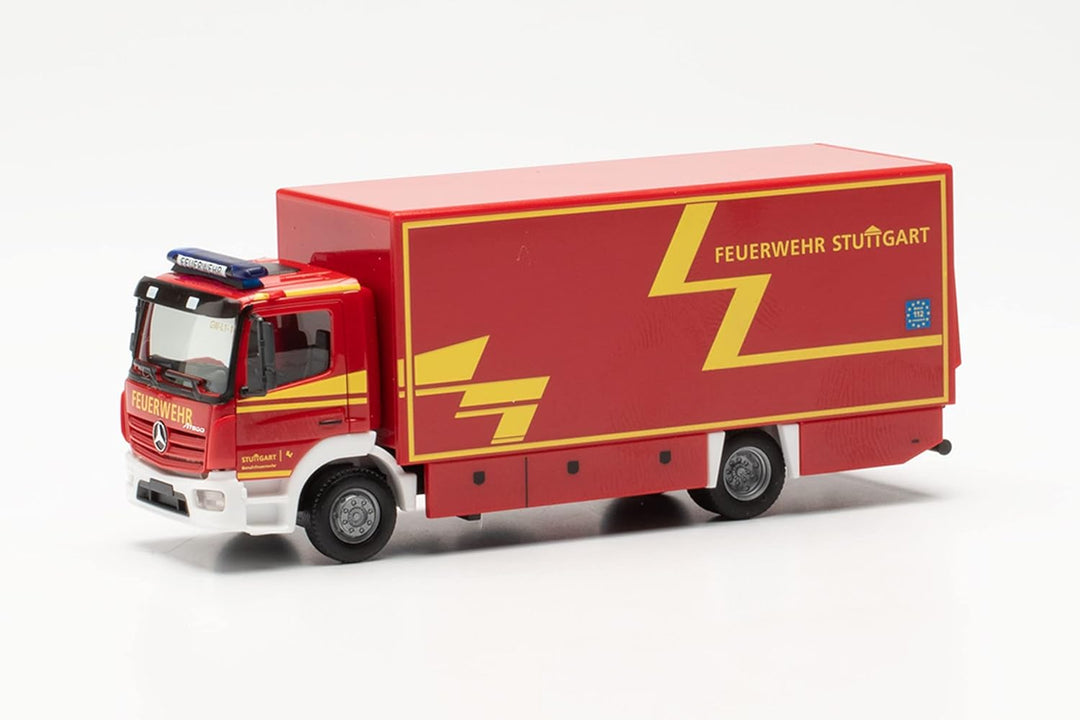 Herpa LKW Modell Mercedes-Benz Atego '13 Koffer-LKW Branddirektion Stuttgart, originalgetreu im Mass