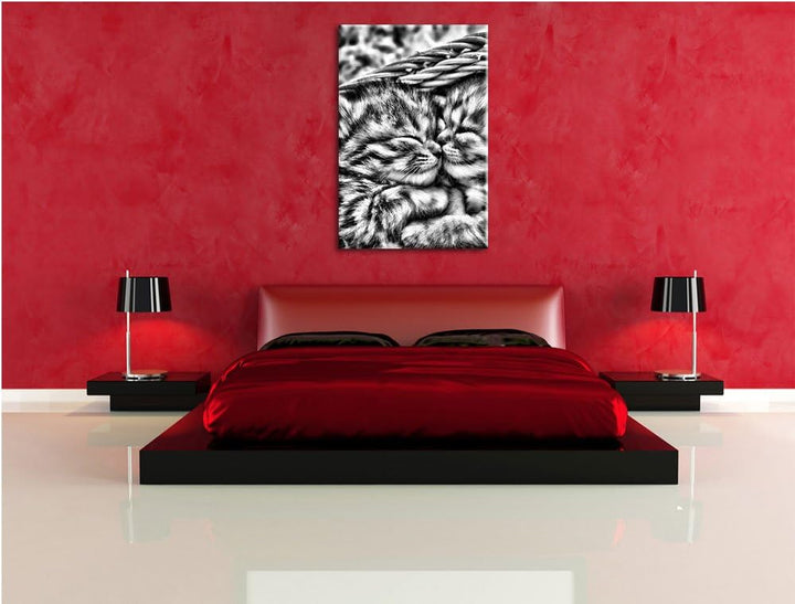 Monocrome, Baby Katze, Format: 100x70 auf Leinwand, XXL riesige Bilder fertig gerahmt mit Keilrahmen
