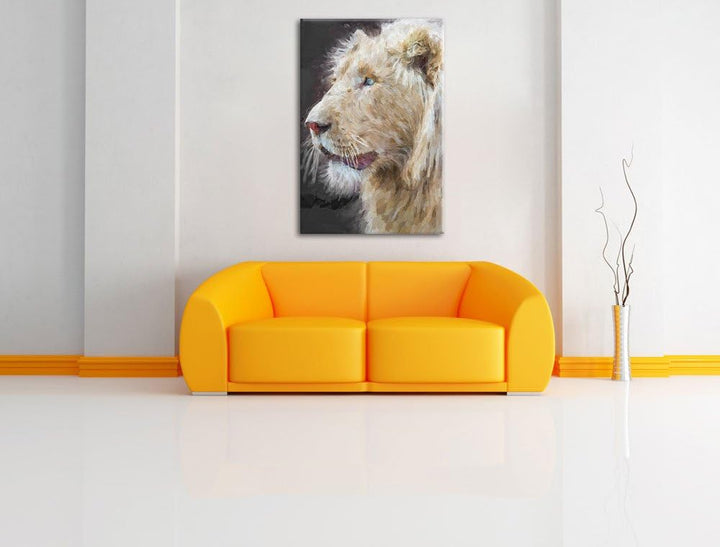 stolzer weisser Löwe schwarz/weiss Deluxe Format: 100x70 cm auf Leinwand, XXL riesige Bilder fertig