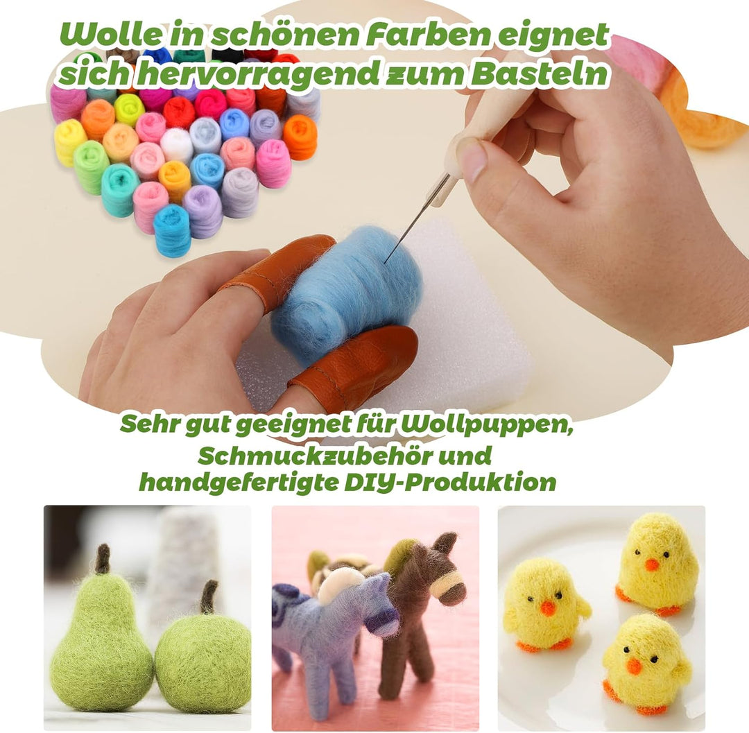 50 Farben Nadelfilz Set, Nadel Filz Wolle Nadelfilz Starter Set, 50 Farben Wolle Roving je 5 g, Grun