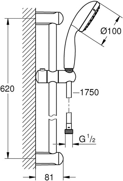 Grohe 26162001 Tempesta 100 Brausestangenset 2 Strahlarten, Chrom Zeitgenössisch 2 Strahlarten Mit W