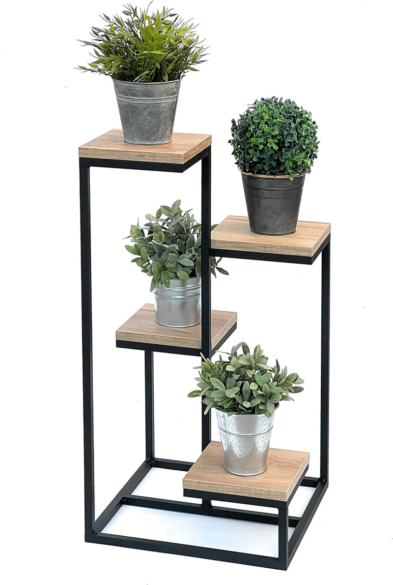 DanDiBo Blumentreppe Metall Schwarz Holz 75 cm Pflanzentreppe Blumenständer 96355 Blumensäule Modern