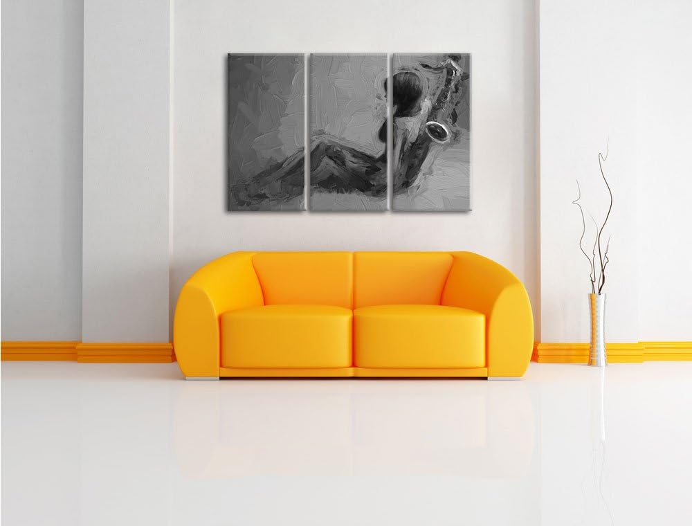 Pixxprint Attraktive Frau mit Saxophone Pinsel Effekt 3-Teiler Leinwandbild 120x80 Bild auf Leinwand