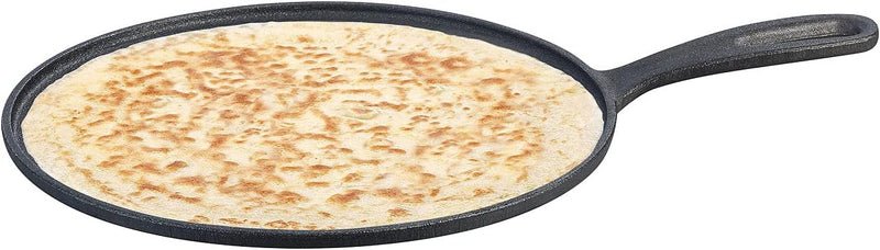 Rosenstein & Söhne Crepespfanne: Gusseiserne Crêpe-Pfanne für Grill und Herd mit Teigverteiler, 2er-