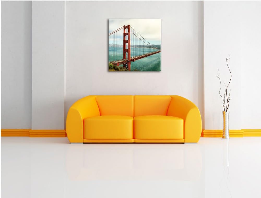 Pixxprint Golden Gate Bridge / 70x70cm Leinwandbild bespannt auf Holzrahmen/Wandbild Kunstdruck Deko