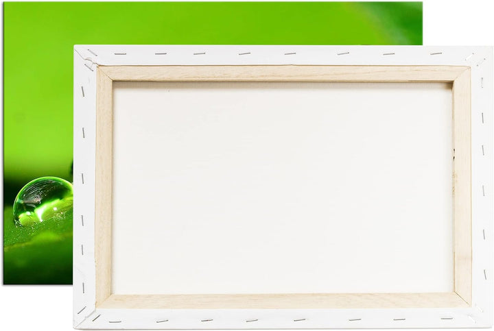 deyoli Wassertropfen auf grünem Blatt im Format: 100x70 als Leinwandbild, Motiv fertig gerahmt auf E