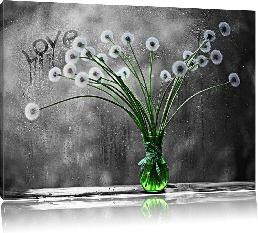 Pusteblumen bei Regen schwarz/weiss Format: 100x70 auf Leinwand, XXL riesige Bilder fertig gerahmt m