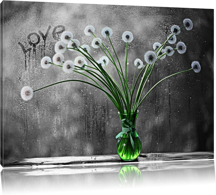 Pusteblumen bei Regen schwarz/weiss Format: 100x70 auf Leinwand, XXL riesige Bilder fertig gerahmt m