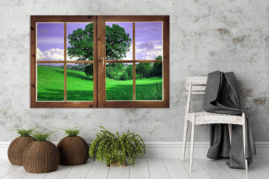 Feeby Vlies Leinwandbild Geschlossenes Fenster 3D-Illusion 120x80 cm Wanddeko Design Kunstdruck Zimm
