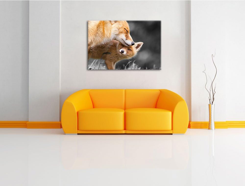 süsse kuschelnden Füchse schwarz/weiss Format: 100x70 auf Leinwand, XXL riesige Bilder fertig gerahm