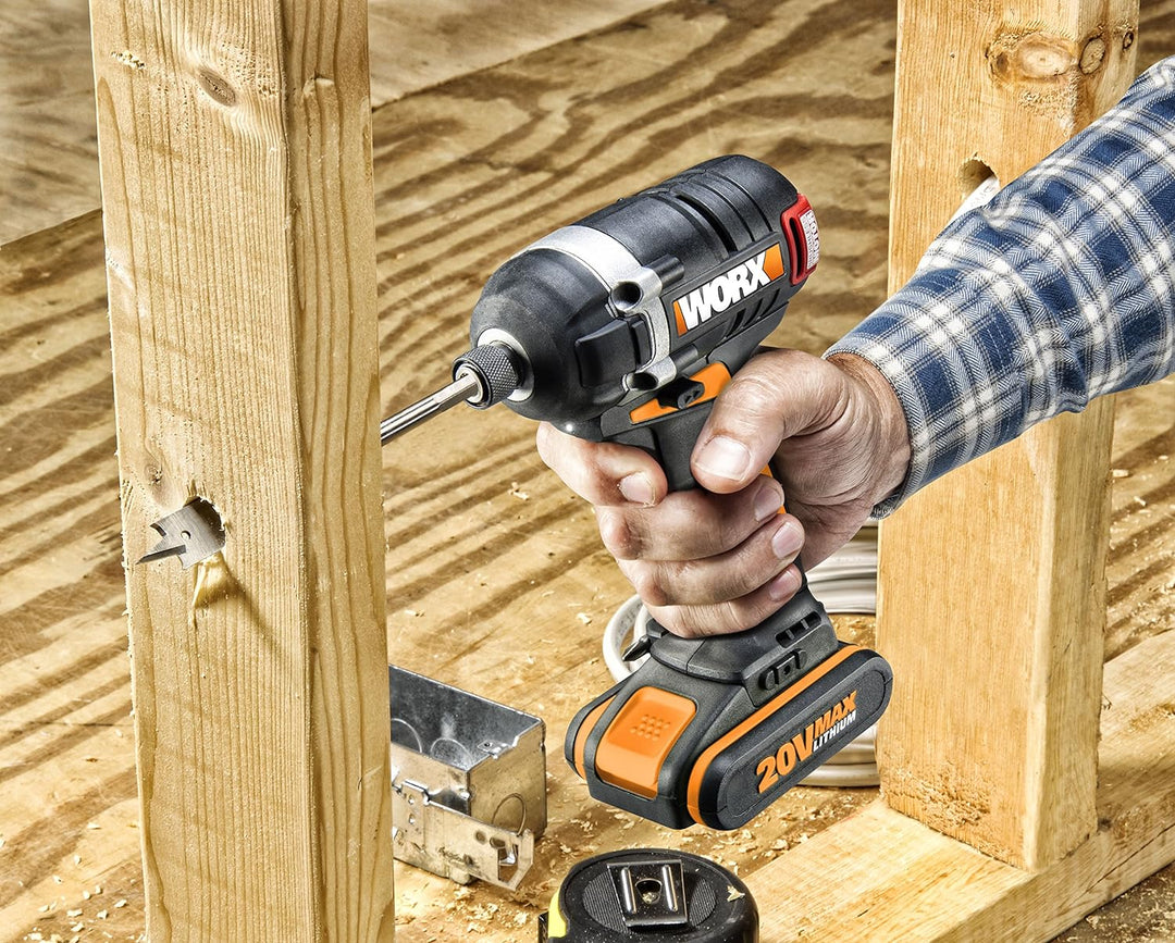 WORX WX292.9 Akku Schlagbohrschrauber 20V - mit bürstenlosen Motor - mit Gürtelclip, Bithalter & int