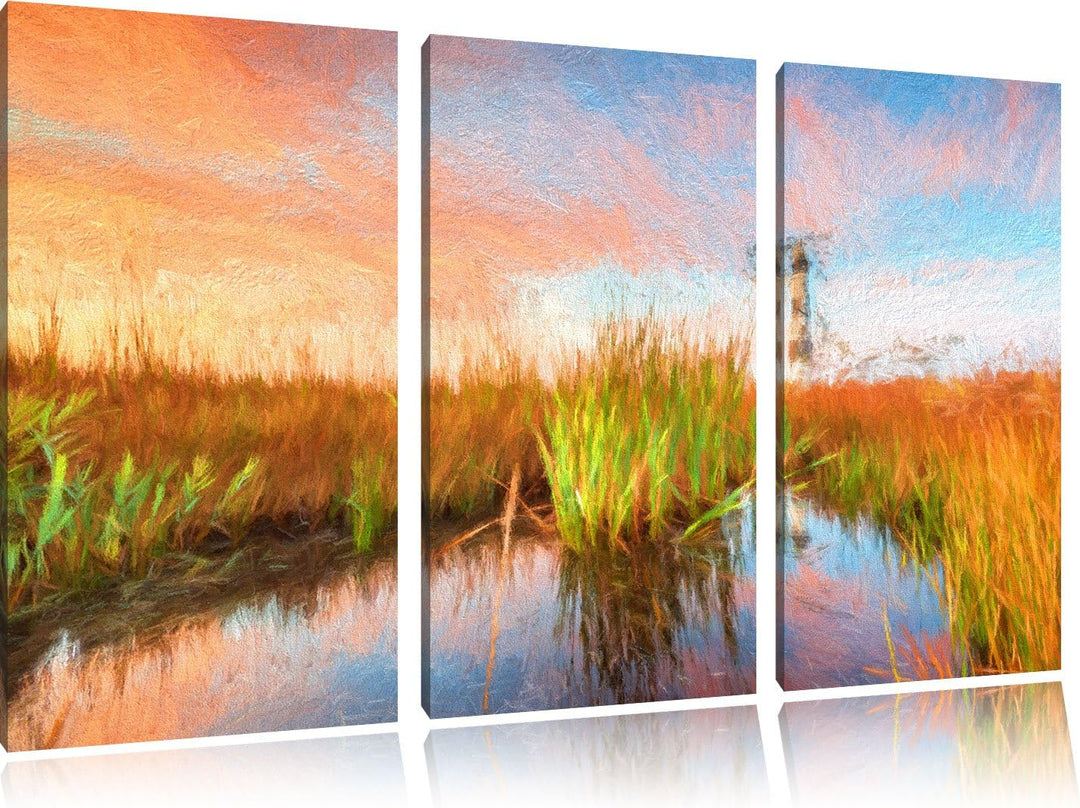 Pixxprint Leuchtturm als Leinwandbild/Grösse: 3 Teilig (120x80) cm/Wandbild/Kunstdruck/fertig bespan
