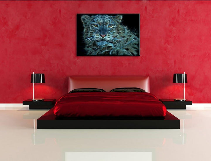 Dark scheuer Schneeleopard Deluxe Format: 100x70 cm auf Leinwand, XXL riesige Bilder fertig gerahmt