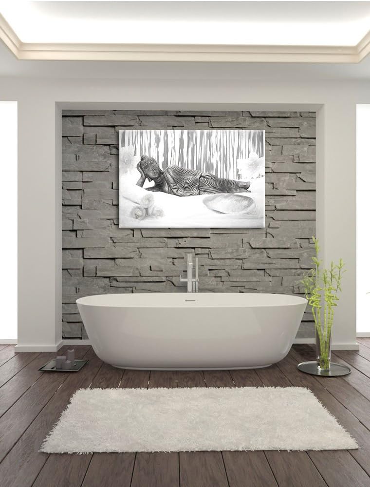 Pixxprint Goldener Buddha auf Handtuch Kunst Kohle Effekt, Format: 100x70 auf Leinwand, 100x70