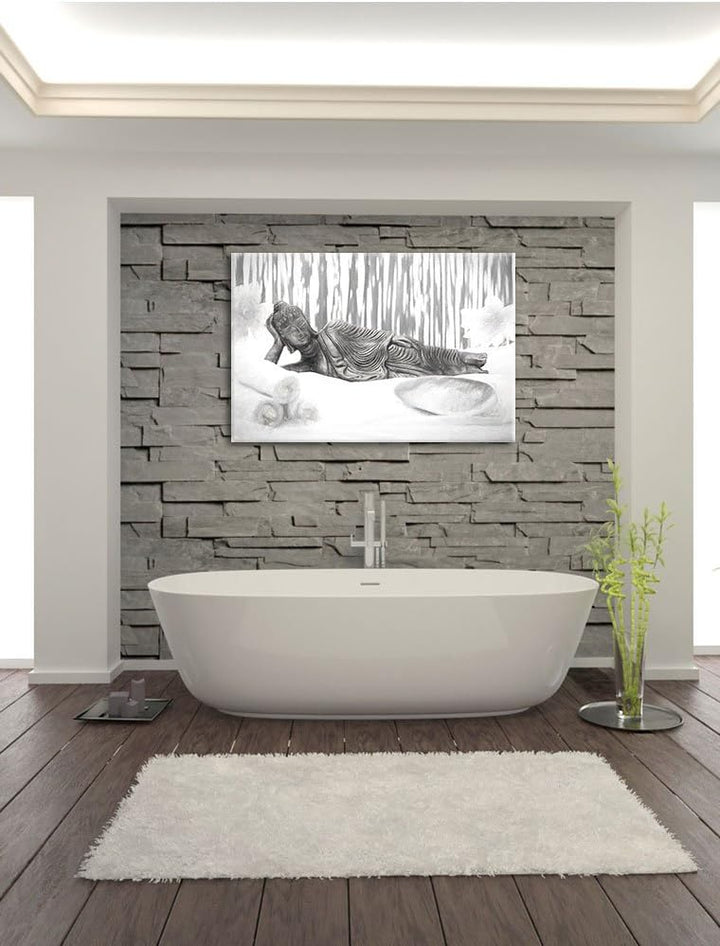 Pixxprint Goldener Buddha auf Handtuch Kunst Kohle Effekt, Format: 100x70 auf Leinwand, 100x70