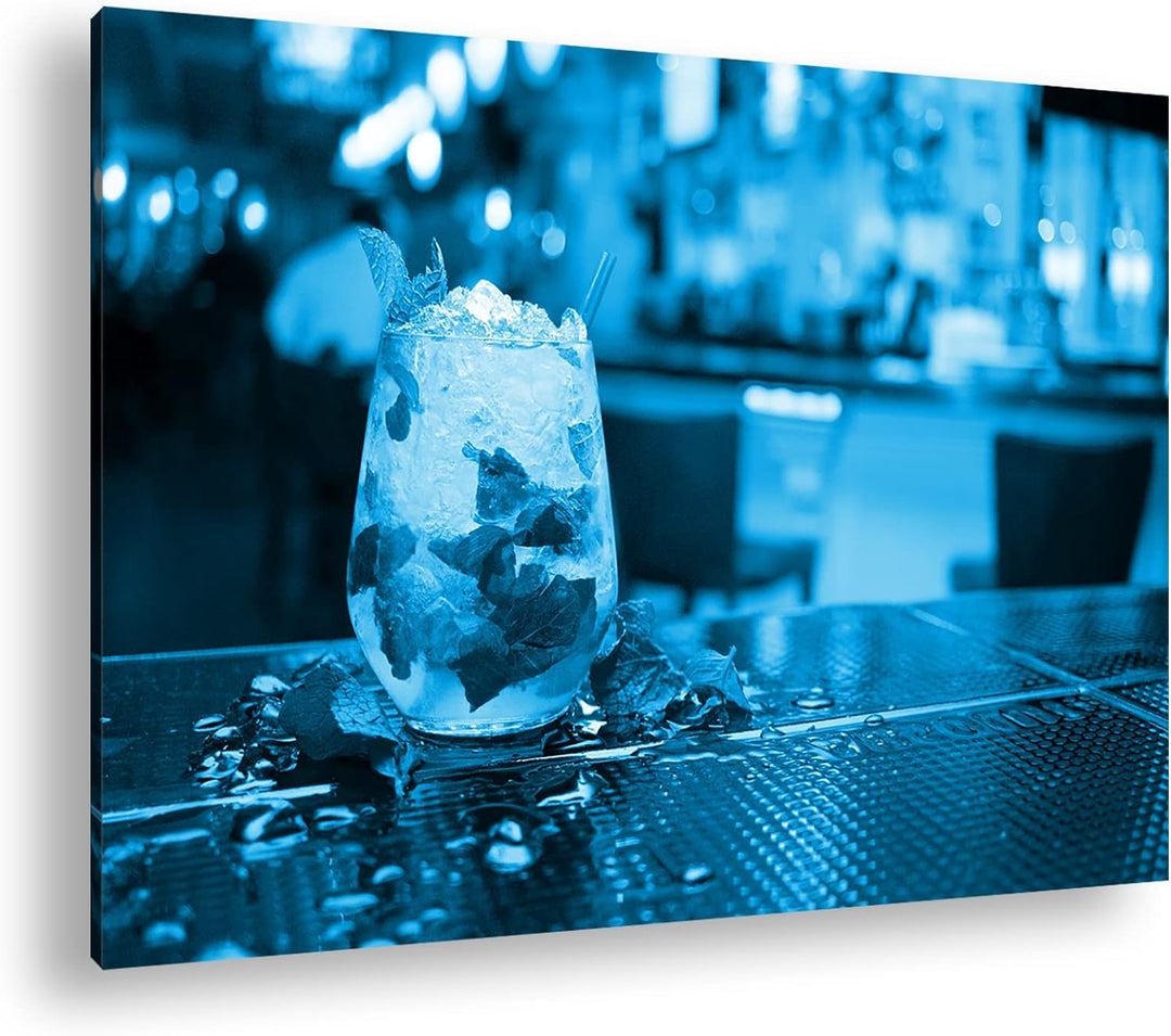 deyoli appetitlicher Mojito Format 80x60 Effekt: Monocrome Blau als Leinwandbild, Motiv fertig gerah