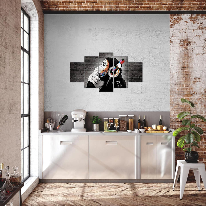 Runa Art Wandbilder Banksy Affe mit Kopfhörer 5 Teilig Bild auf Vlies Leinwand Deko Loft Wohnzimmer