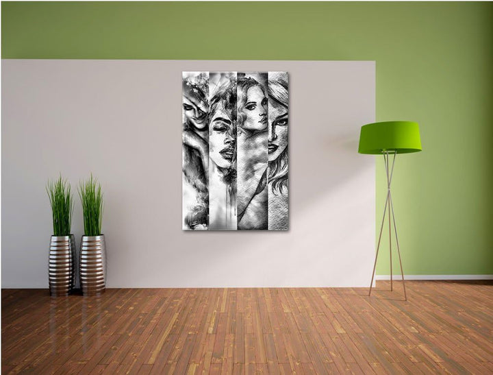 Monocrome, Haar Frisuren, Format: 100x70 auf Leinwand, XXL riesige Bilder fertig gerahmt mit Keilrah