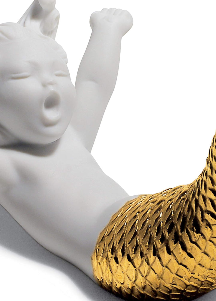 LLADRÓ Meerjungfrau-Figur Erwachen Am Meer. Gold. Meerjungfrau. Porzellan.