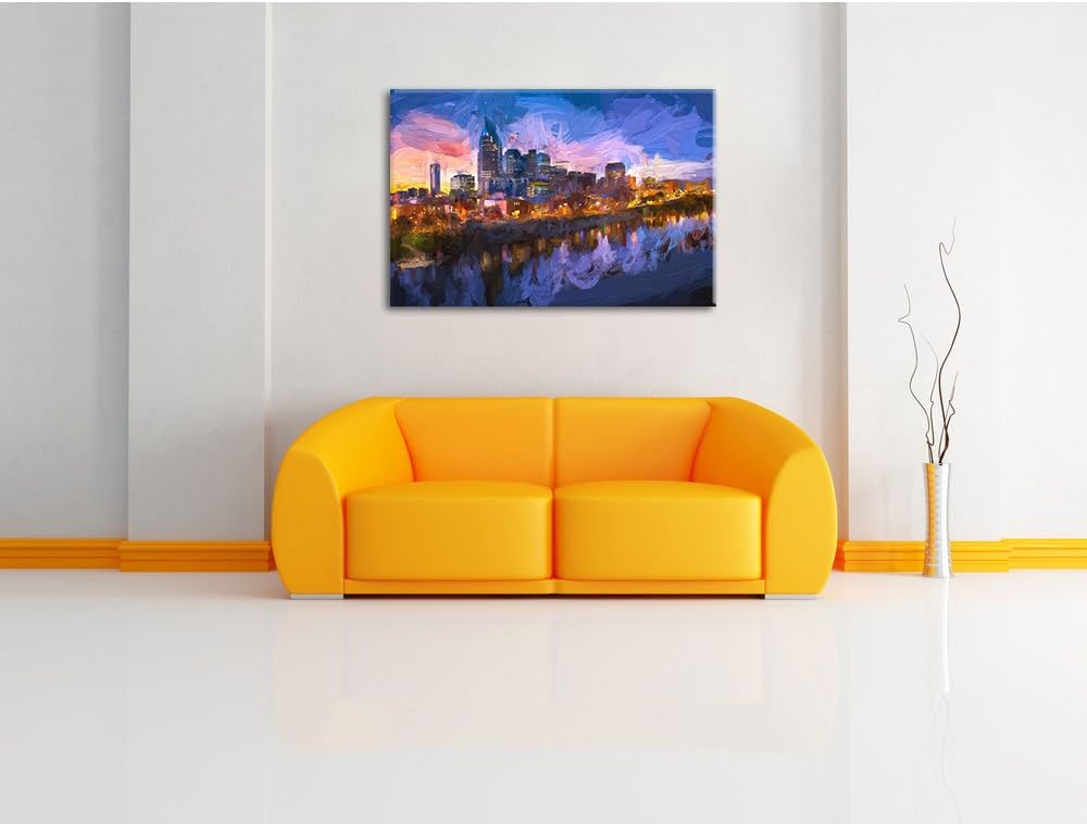 Pixxprint Nashville Skyline Panorama Kunst Pinsel Effekt, Format: 100x70 auf Leinwand, 100x70