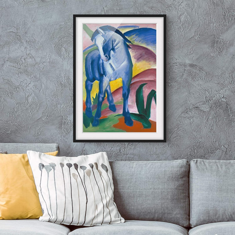 Bild mit Rahmen - Franz Marc - Blaues Pferd - Rahmenfarbe Schwarz, 100 x 70 cm 100cm x 70cm Schwarz,