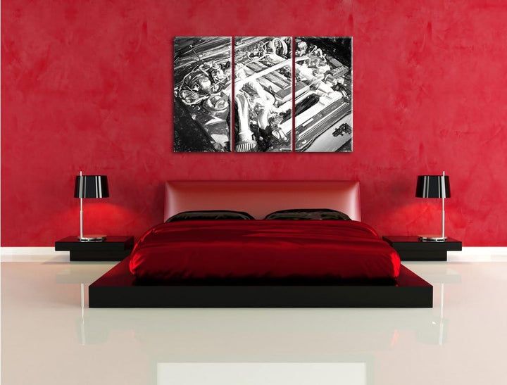 Pixxprint Motorblock 3Teiler 120x80 cm Leinwandbild Wandbild Kunstdruck