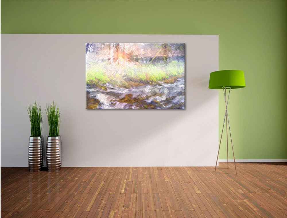 Pixxprint Nebeldickicht im Wald Kunst Pinsel Effekt, Format: 100x70 auf Leinwand, 100x70