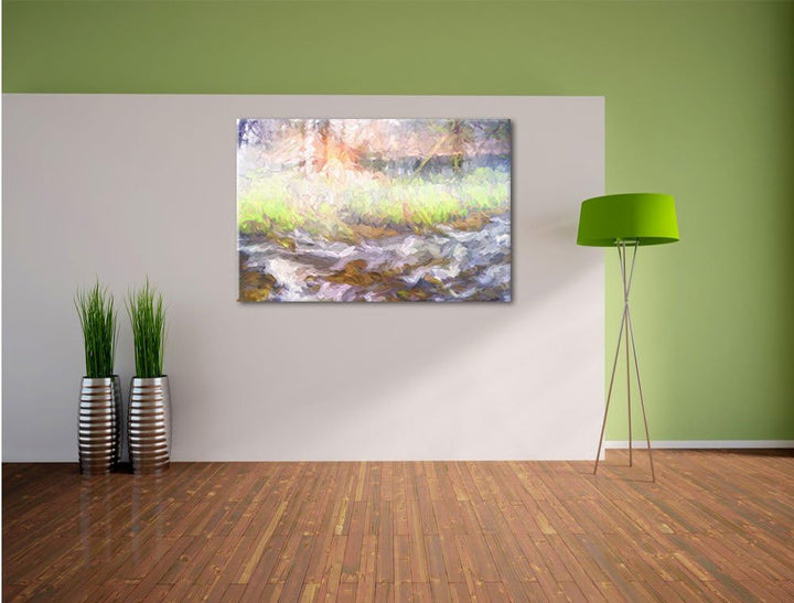 Pixxprint Nebeldickicht im Wald Kunst Pinsel Effekt, Format: 100x70 auf Leinwand, 100x70