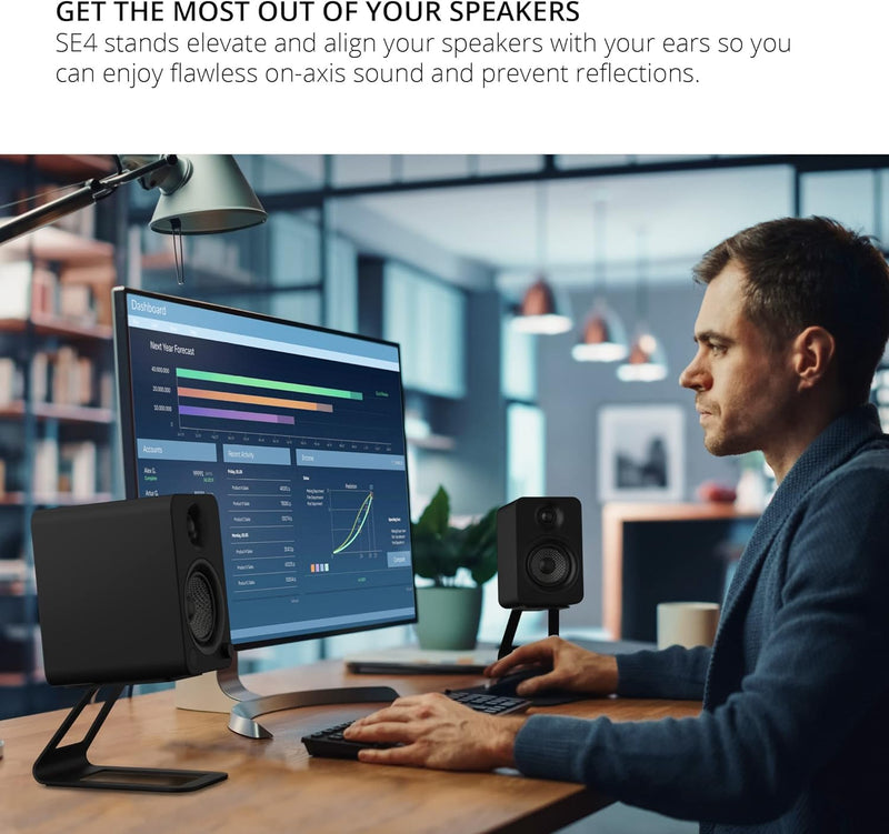 Kanto SE4 Elevated Desktop Speaker Stands for Midsize Speakers | Universal Compatibility | Supports