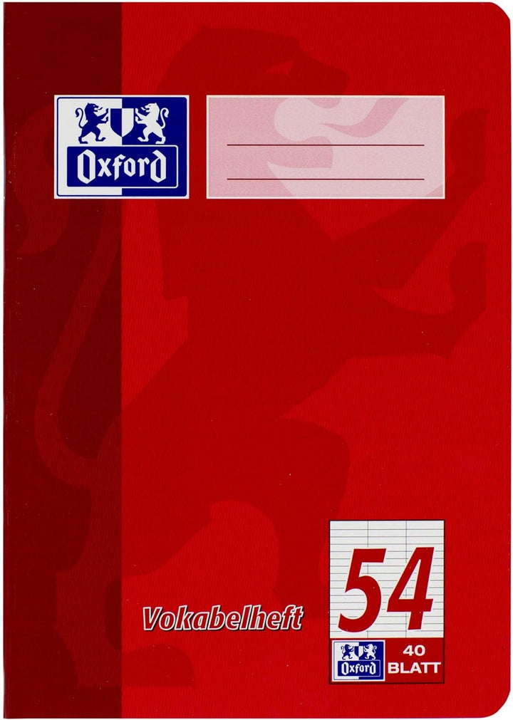 Oxford Vokabelheft, A5, Lin. 54 (3 Spalten), 40 Blatt, rot und grün, 10 Stück