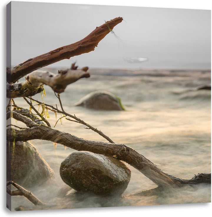 Pixxprint Ruhige See im Nebel als Leinwandbild/Grösse: 70x70 cm/Wandbild/Kunstdruck/fertig bespannt,