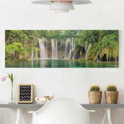 Bilderwelten Leinwandbild - Wasserfall Plitvicer Seen - Panorama Quer, 30cm x 90cm, 30cm x 90cm