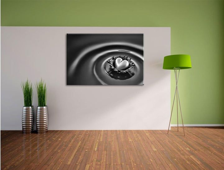 Pixxprint Goldherz in Schoko / 100x70cm Leinwandbild bespannt auf Holzrahmen/Wandbild Kunstdruck Dek