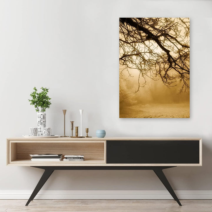 Feeby Wandbilder Wald im Nebel Landschaft XXL 60x90 cm 1Teilig Modern Vlies Bilder Leinwandbilder Bi