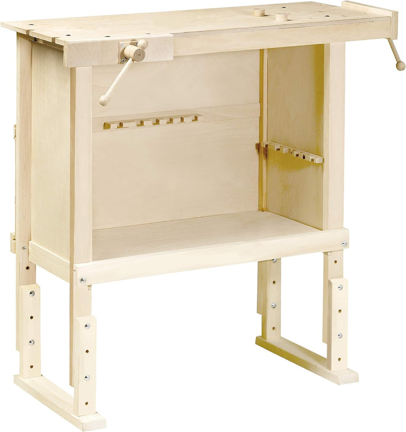Pebaro 489 Werkbank aus Holz für Kinder, höhenverstellbar von 72 bis 87 cm, Tischgrösse 30x77 cm, pe